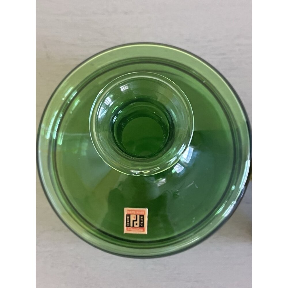 Vintage Peedee Green Glass Decanter Italy Hand Blown Glass MCM Original Stopper - Picture 3 of 11